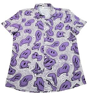 Mens L Purple Trippy Psychedelic Abstract Button Shirt Retro Festival